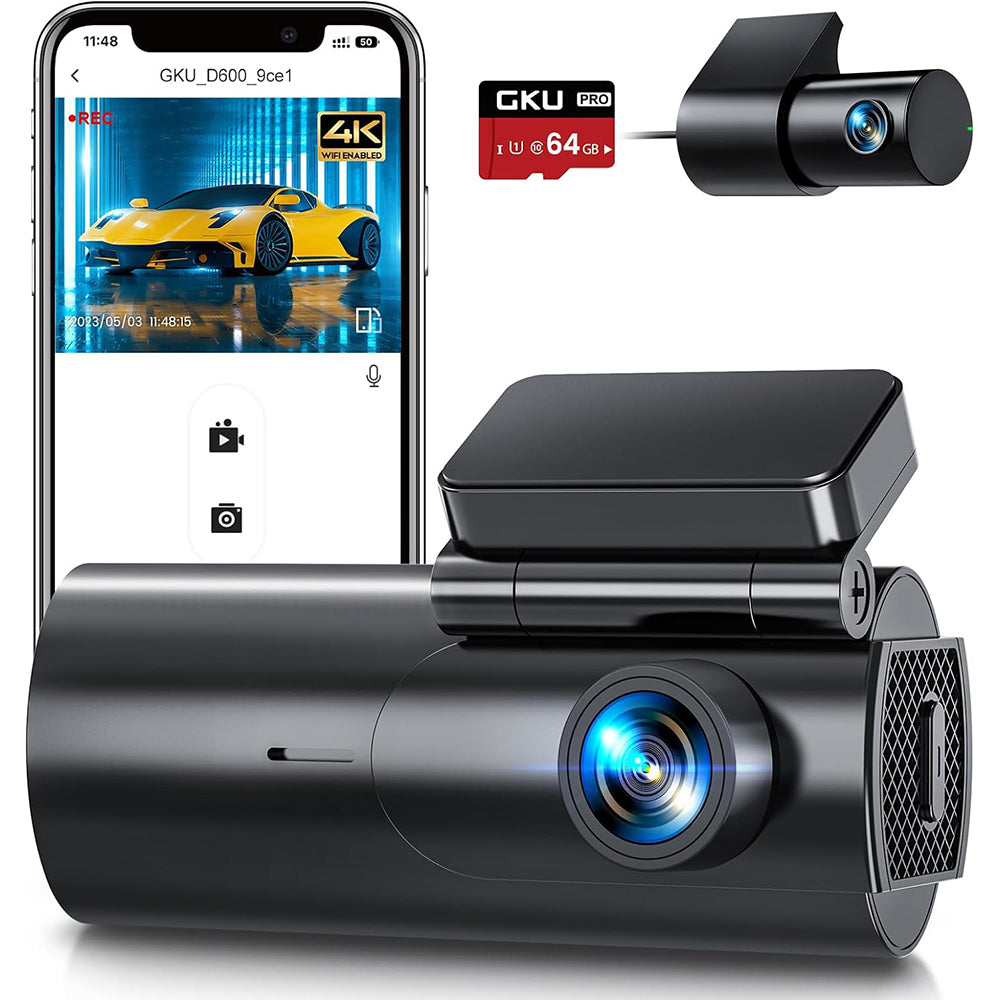 Dashcam Voiture Avant Arrière,4K/2.5K Full HD Caméra Voiture avec Carte SD 64G,WiFi Caméra Embarquée Voiture,Grand Angle 170°,Vision Nocturne,Enregistrement en Boucle,Mode Stationnement 24H,G-Capteur