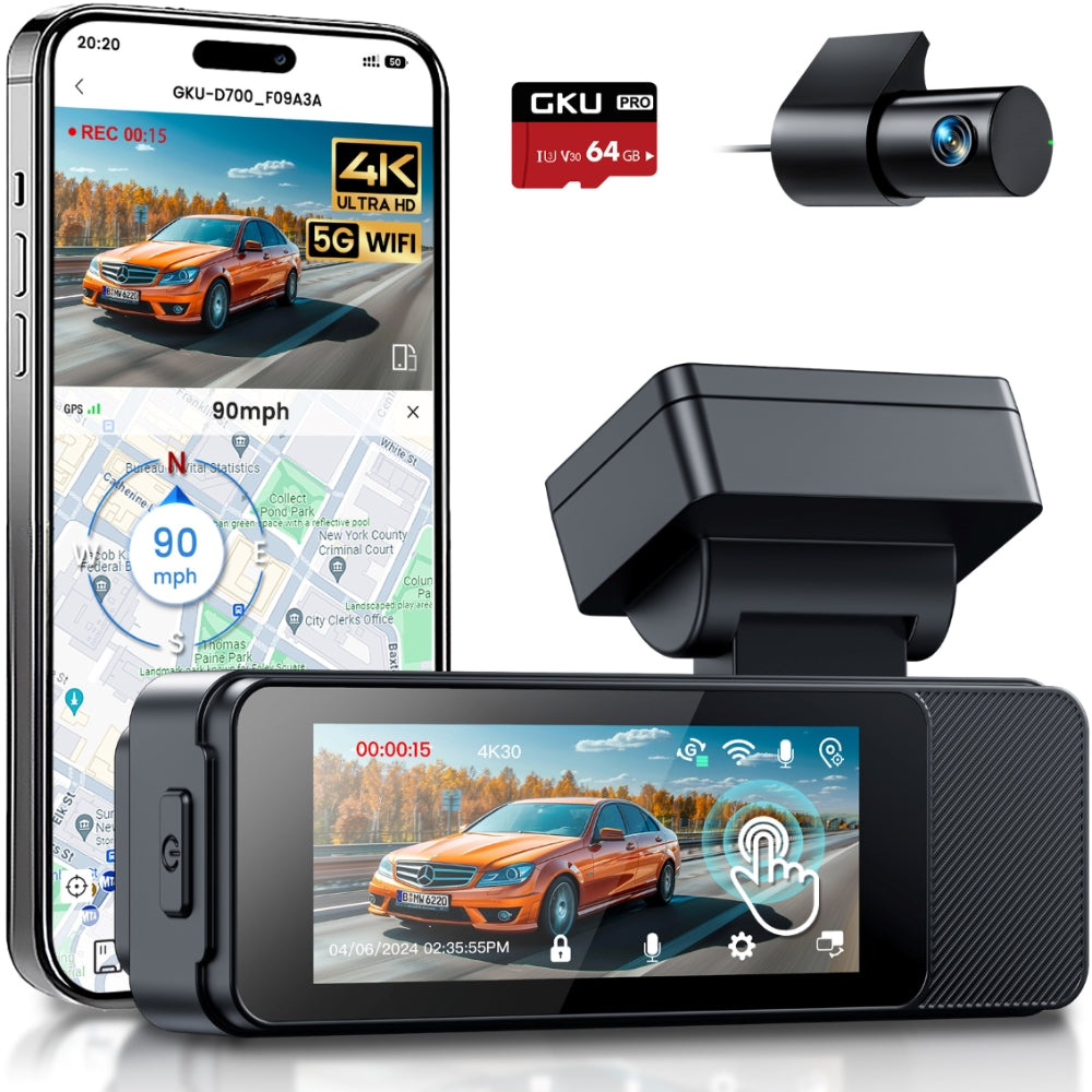 GKU D700 4K+1080P 5G WiFi GPS 3.18 Inch Touch Screen Dash Cam