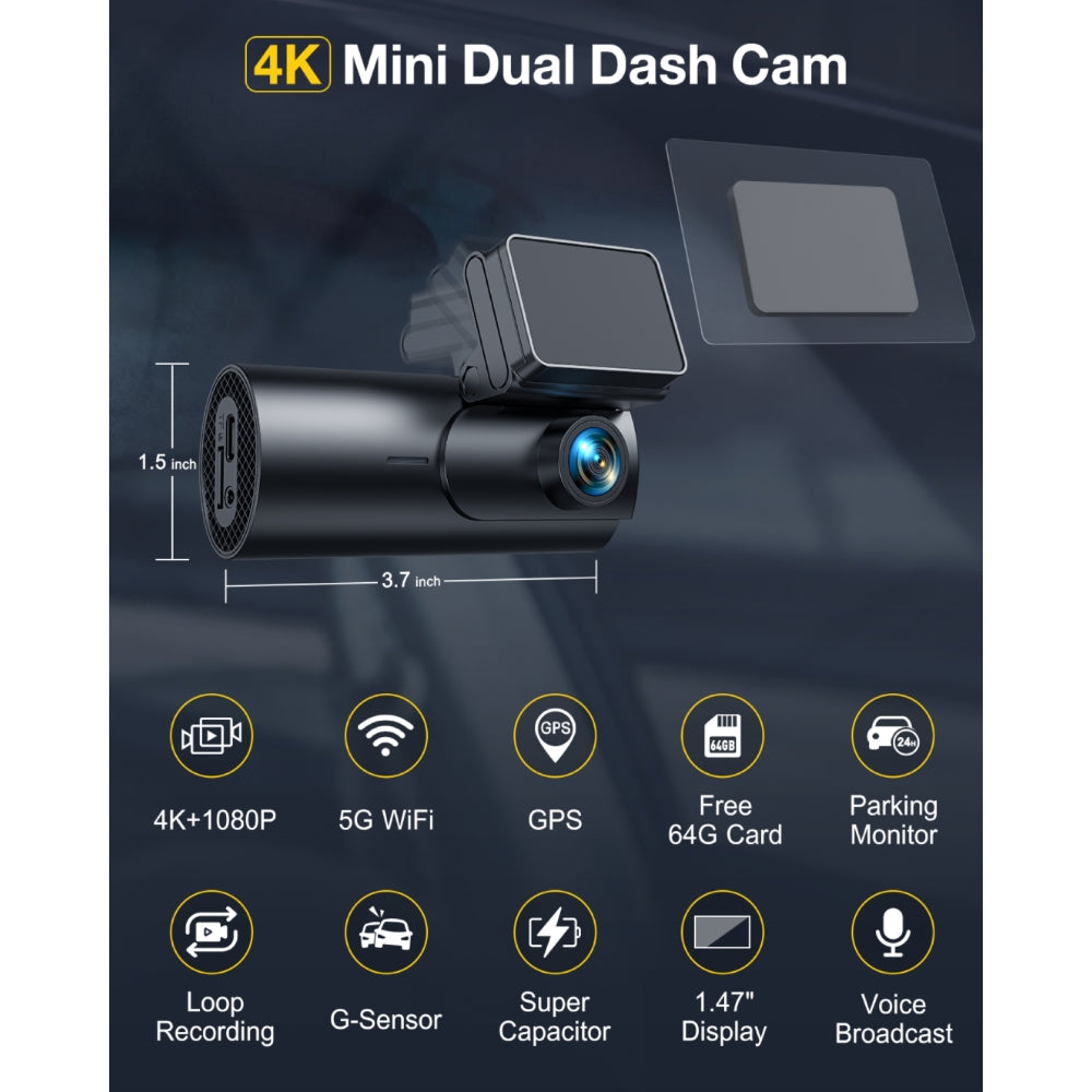 GKU D600Pro 4K WiFi GPS With 1.47 Inch IPS Screen Dash Cam