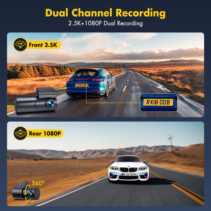 4K Dashcam Auto Full HD 2.5K+1080P Dash Cam Vorne Hinten, WiFi