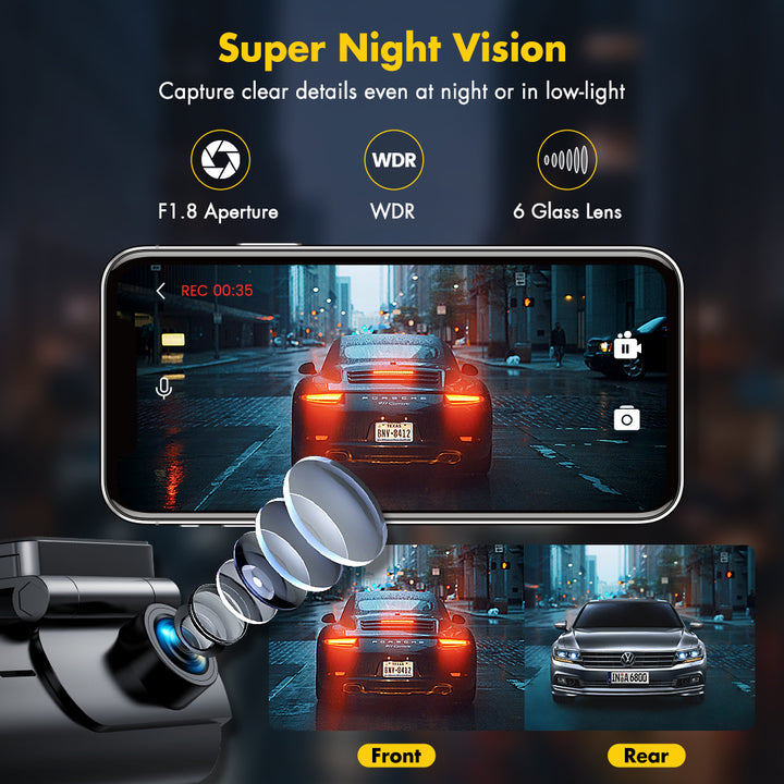 Cámara de coche 2.5K UHD Dash Cam, cámara WiFi para tablero de automóviles,  cámara frontal para automóviles con visión súper nocturna, WDR, gran