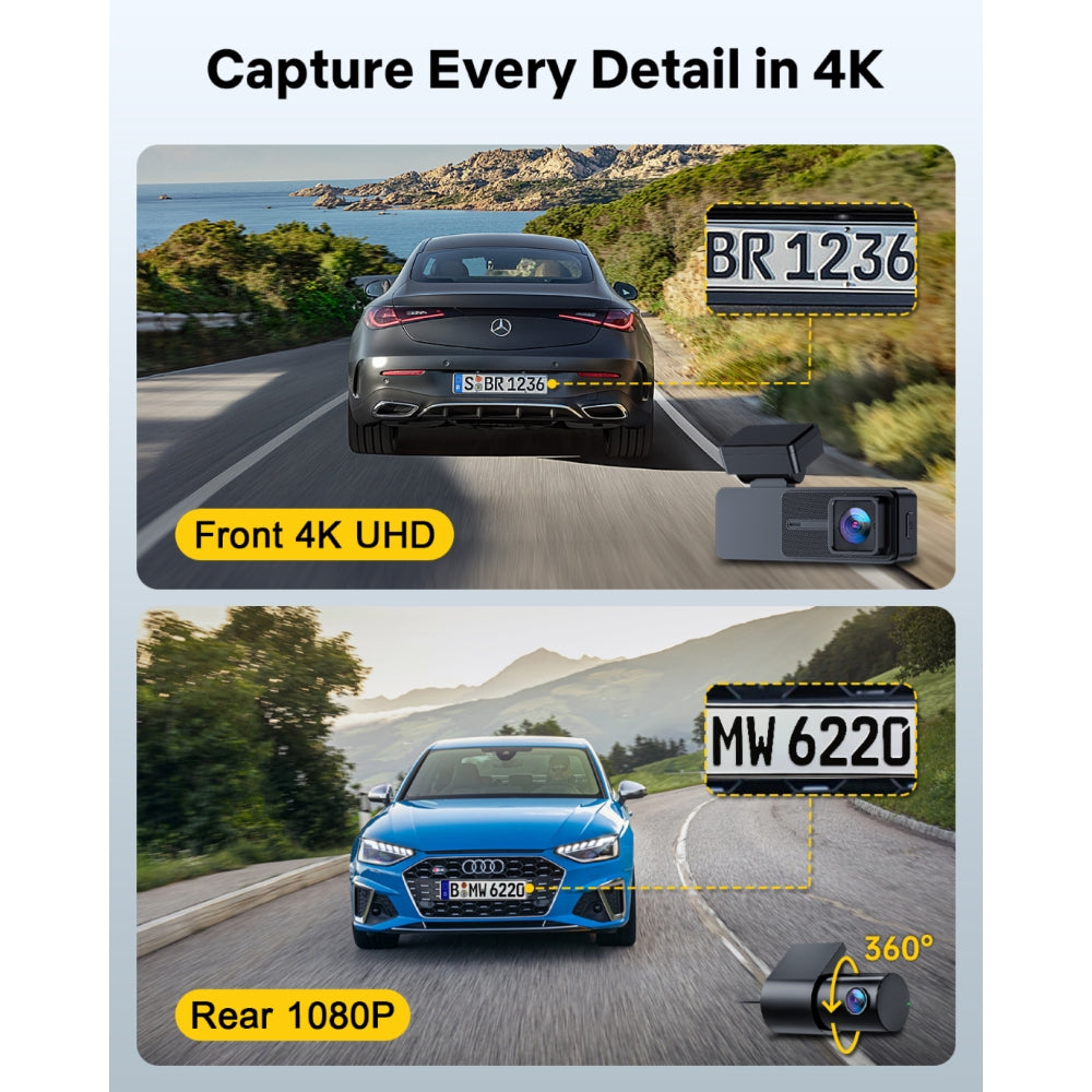 GKU D700 4K+1080P 5G WiFi GPS 3.18 Inch Touch Screen Dash Cam