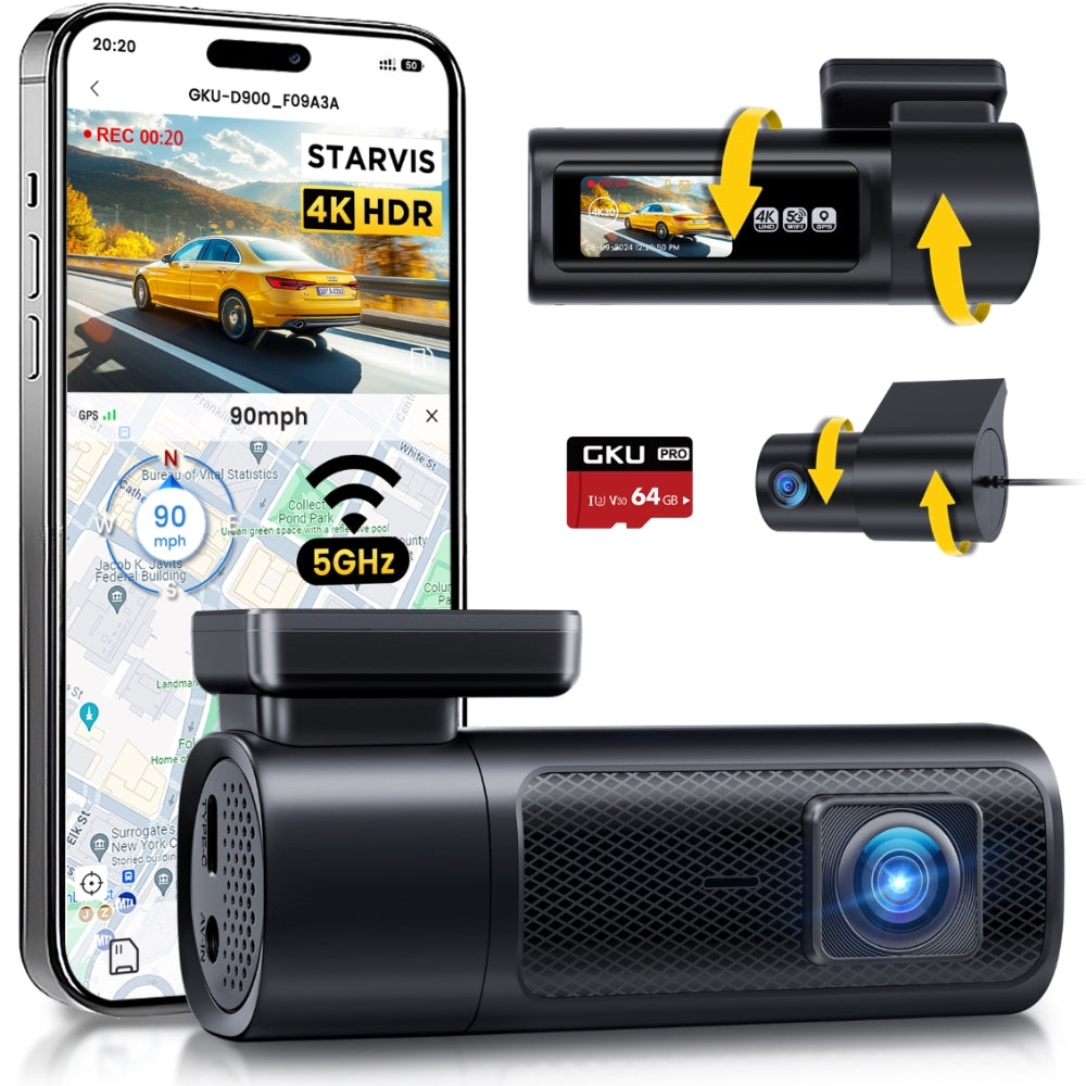 GKU D900 4K 30fps+2.5K 5G WiFi Dash Cam